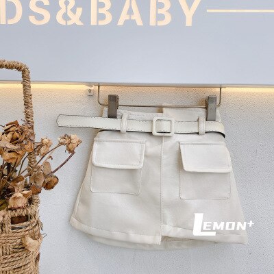 Girl Spring Autumn Pu Leather Skirt with Belt Baby Kids Children Fashion Clothes Two Colors
