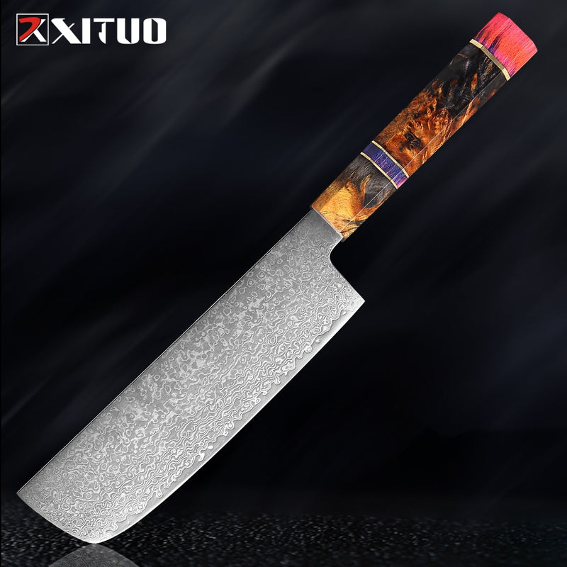 XITUO Chef's Nakiri Knife 67 Schichten japanischer Damaskus-Stahl Damaskus-Kochmesser 8 Zoll Damaskus-Küchenmesser Solidified Wood HD