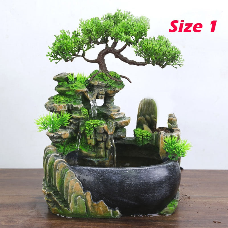 Desktop Resin Mountain Rockery Fountain Waterfall Garden Bonsai Decoration Tabletop Flowing Water Fountain (4 Size Choose)