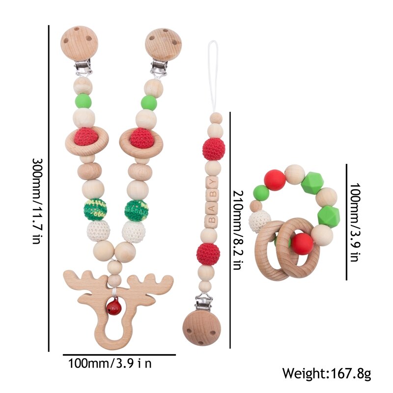 Juguetes para bebés Cuentas de silicona Mordedores Anillos de madera Pulsera hecha a mano Chupete Cadena Clips Dentición Cochecito Cochecito Campana Productos para bebés