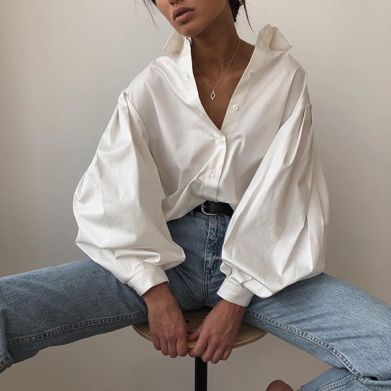 2022 Women Blouse Shirts Elegant Ruffles White Summer Tops Tunic Woman Puff Sleeve Solid Casual Loose Shirt blusas feminina