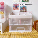 MINKYS Kawaii Large Capacity Transparent Drawer Type Desktop Organizer Desk Storage Box Pen Holder School Office Stationery