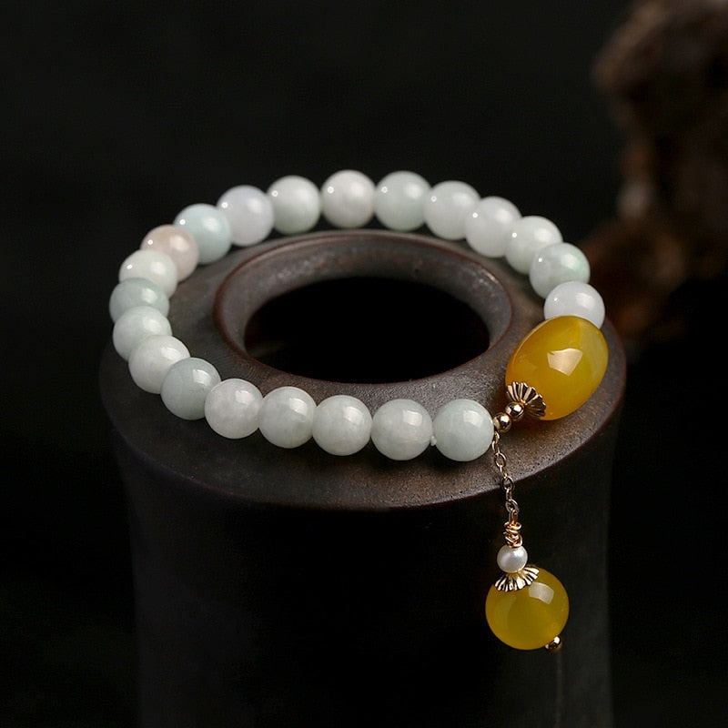 Pulsera de cuentas de Jade 100% Natural para mujer, joyería de piedras preciosas, ágata, perla, borla colgante de 14k, pulsera hecha a mano, regalo