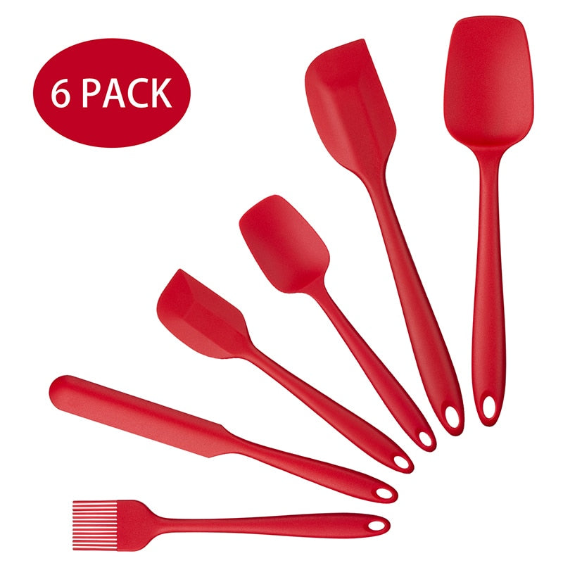 6 Pcs Kitchen Utensils Set Kitchenware Spatula Spoon Scraper Brush Tools Silicone Baking Cooking Cake Accessories