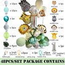 48pcs/set Jungle Animal Party foil number Balloons set Forest Safari jungle giraffe Kids 1-9th Birthday Party Decors globos