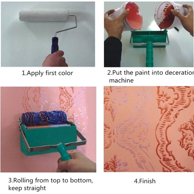 Rodillos de pintura estampados para decoración de pared de flores, rodillo de cepillo de goma de 5 ", herramientas de pintura, máquina reutilizable/alternativa al papel tapiz