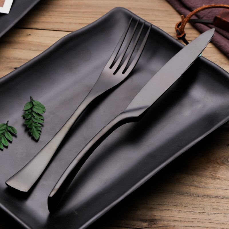 Gabeln Messer Löffel Schwarzes Besteckset Edelstahl Geschirr Geschirr Besteck Set Dinner Knife Fork Western Food Set