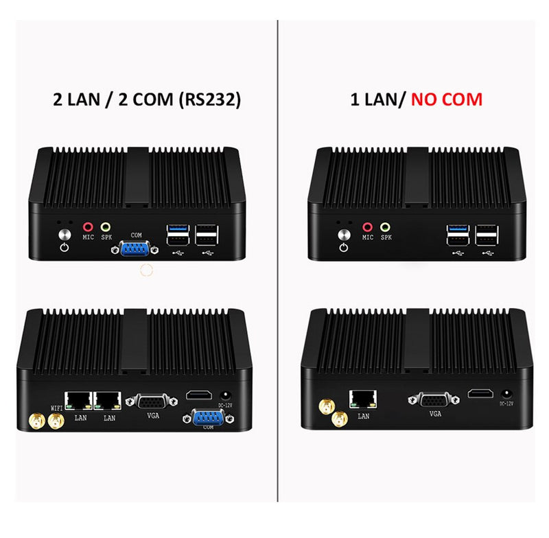 BEBEPC Industrial Fanless Mini PC Celeron J1900 N2930 J1800 HTPC Dual LAN &amp;COM Gigabit Windows 10 Linux Mini Computer HD WIFI