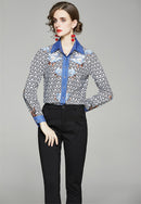 Sommer Damen Schlanke Blusen Tops Barock Print Runway Langarm Shirt Damen Kragen Elegante Vintage Büro Shirts Arbeitskleidung