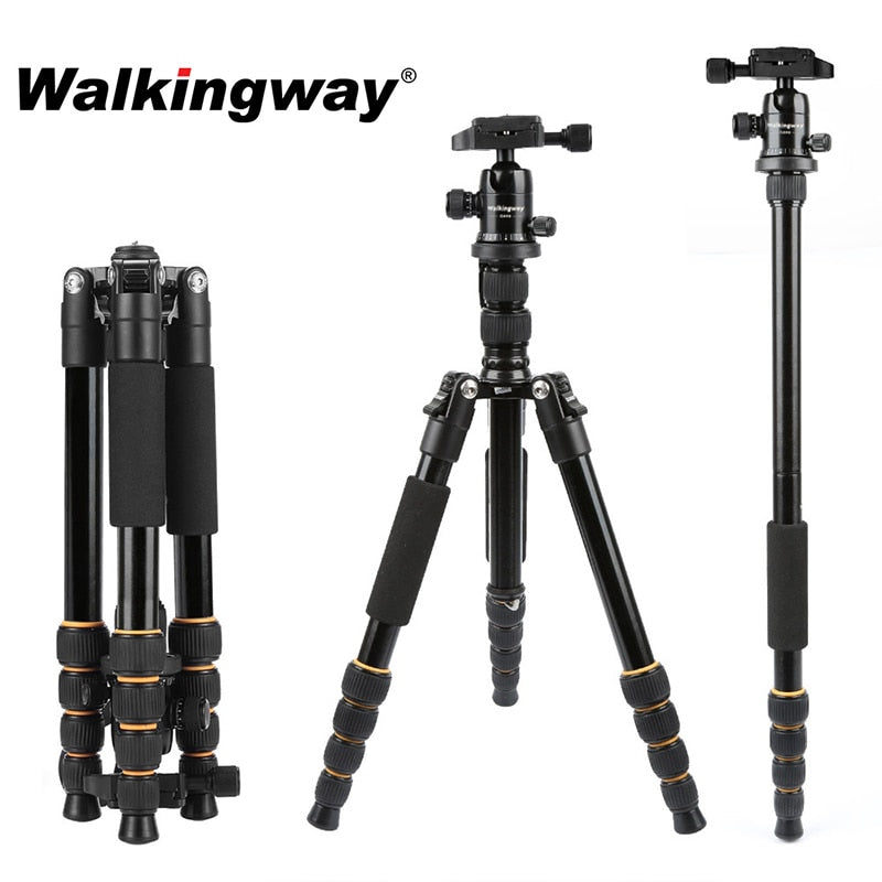 Walkingway Aluminio Protable Q666 Cámara de viaje profesional Trípode Monopod Cabeza de bola Soporte de teléfono para DSLR Smartphone Video