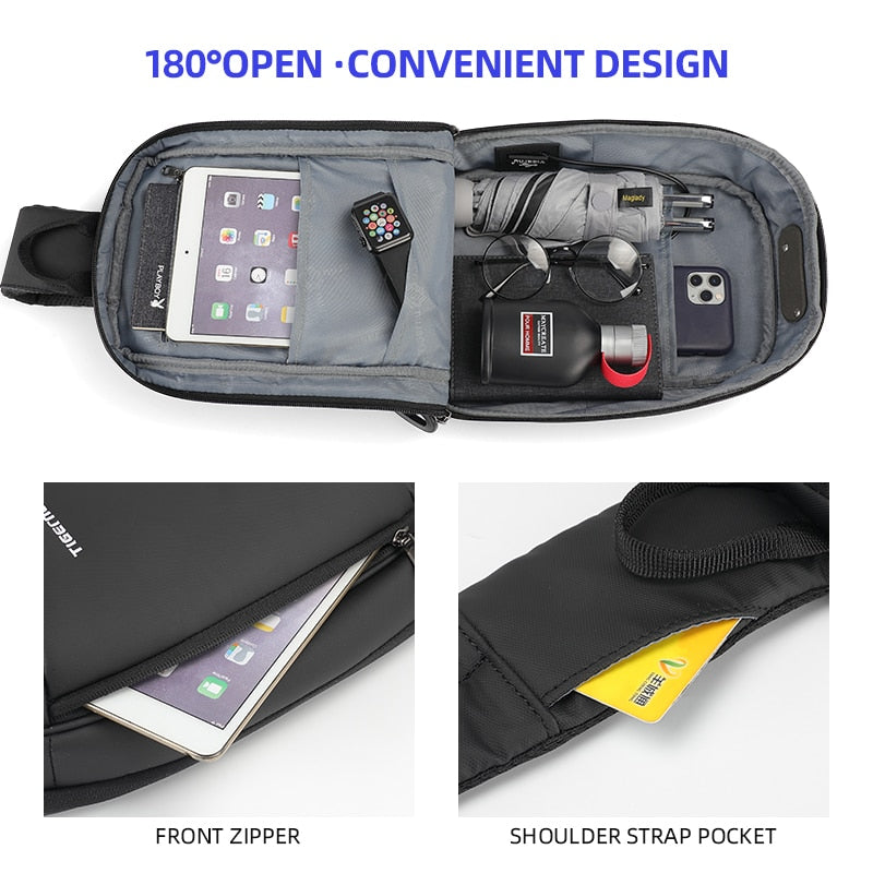 Tigernu 2022 Neue Mode Männer Hohe Qualität Umhängetasche Spritzwassergeschützte Brusttasche Anti-Diebstahl-USB-Lade Lässige Brusttaschen Männliche Tasche