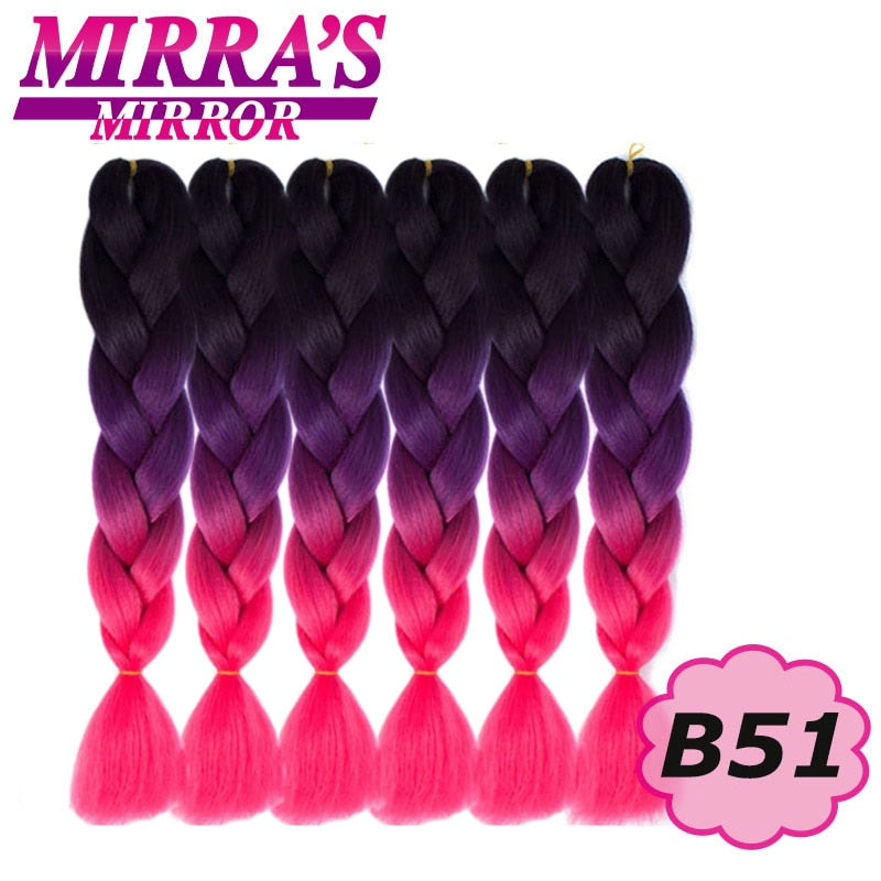 Trenzas Jumbo de 24 pulgadas, cabello sintético para caja trenzada, extensiones de cabello trenzado Ombre, tres tonos, negro, marrón, azul, rosa, espejo de Mirra