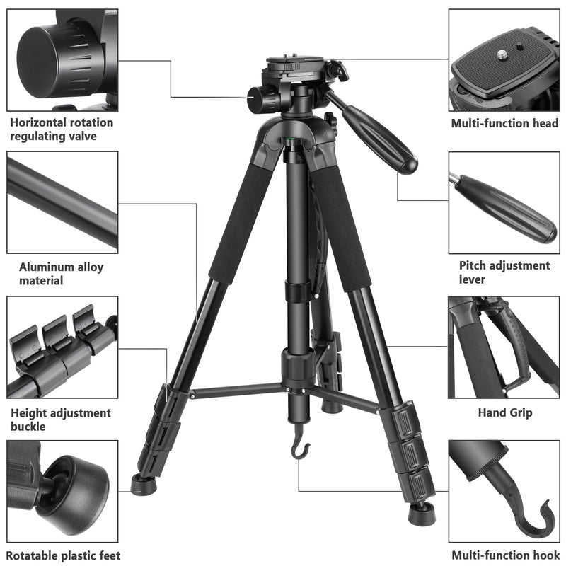 Trípode de cámara Neewer, monopié de aleación de aluminio con cabezal giratorio de 3 vías, bolsa de transporte para Sony/Canon portátil de 70 pulgadas/177 cm