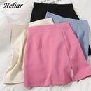 HELIAR 2022 Spring Women Skirts Preppy Style A-line High-waist Split Mini Skirts Women Solid Elegant Casual OL Skirts For Women