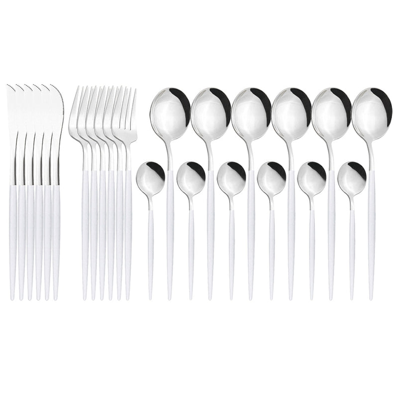 24 unids/set de vajilla de acero inoxidable, juego de cubiertos dorados, cuchillo de cena, tenedor, cuchara de café, vajilla, juegos de cubiertos de cocina