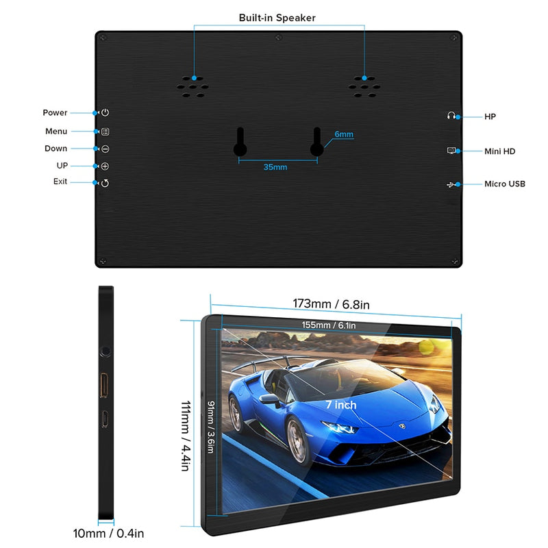 Mini Monitor portátil UPERFECT de 7 pulgadas, pantalla IPS HD WLCD, pantalla HDMI para ordenador portátil, PS4, Xbox, Monitor de juegos, película de viaje, 450cd/m