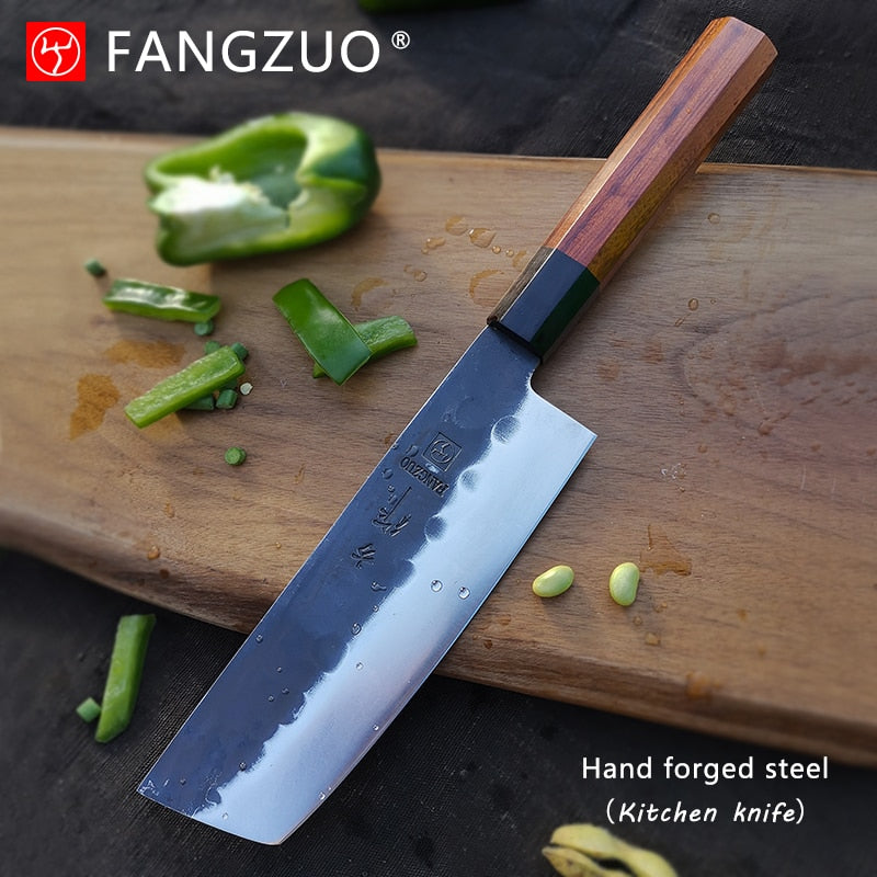 Cuchillos de cocina japoneses FANGZUO, cuchillo de acero inoxidable de alto carbono forjado, cuchillo de cocina afilado Santoku, herramienta para cortar cuchillos de utilidad