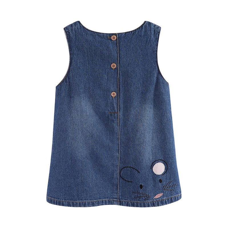 Mudkingdom Toddler Girls Denim Dress Cartoon Mouse Sleeveless Cute Vest Dress for Girl Dresses Puppy Jean Dress Kids Clothes