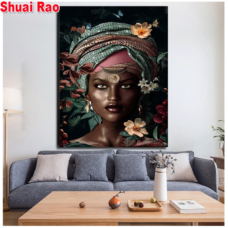 African woman 5d diy diamond painting full square drill mosaic picture of rhinestones Diamond embroidery Flowers girl home decor