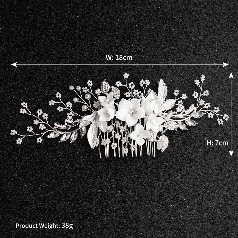 White Flower Rhinestone Pearl Hair Comb Bridal Hair Accessories Elegant Wedding Hair Comb Women Head Ornaments Headband