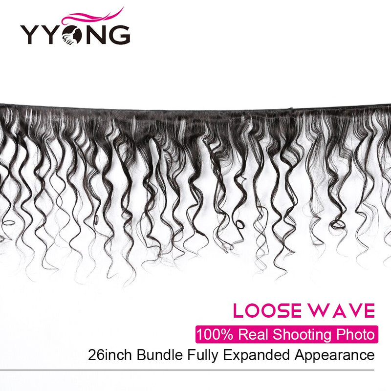 Cabello Yyong peruano ondulado suelto 3/4 mechones de cabello humano con cierre de encaje 4x4 cierre de encaje con mechones de cabello Remy de Color Natural
