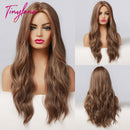 Long Synthetic Brown Blonde Water Wavy Gloden Highlight Wigs Middle Part Heat Resistant Cosplay Natural Hair for Black Women
