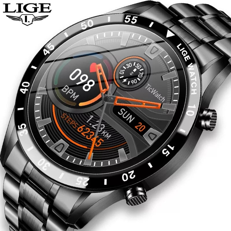 LIGE 2022 Smart Watch Men Full Touch Sport Fitness Watch Blood Pressure Waterproof Bluetooth Call For Android Ios Smartwatch Men