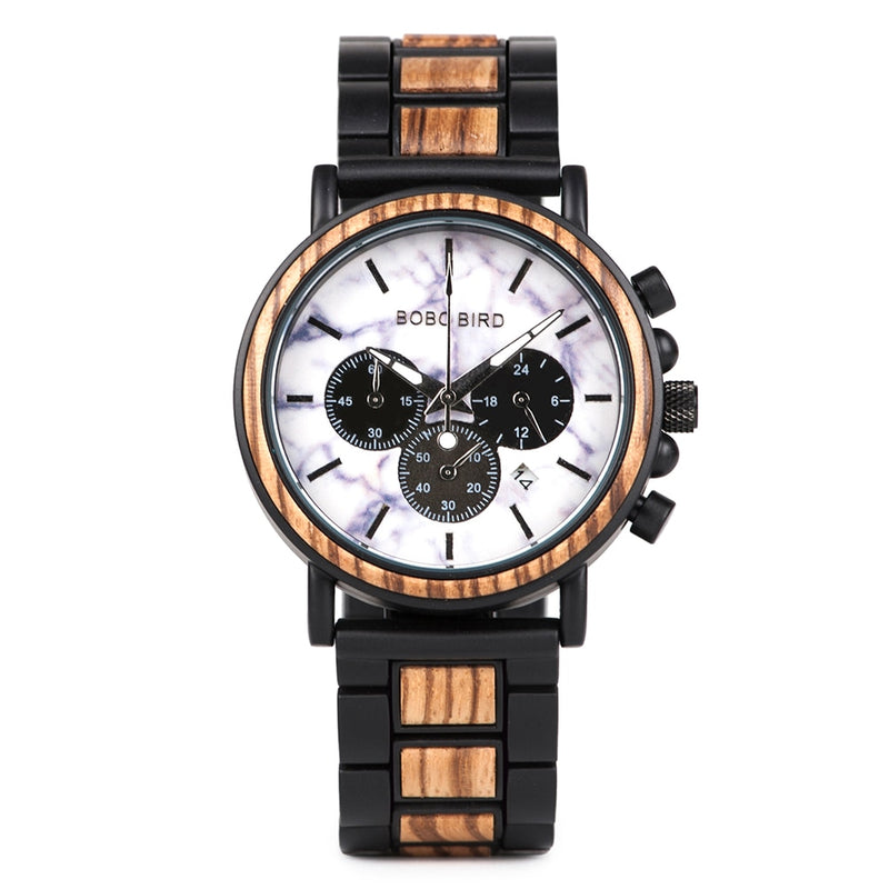 BOBO BIRD Luxury Stainless Steel Wood Watch Men Stylish Timepieces Chronograph Waterproof Watches Valentine&