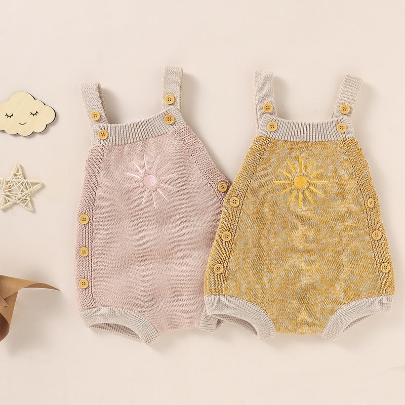 2021-07-02 Lioraitiin 0-18M Newborn Baby Boy Girl Autumn Bodysuit Sleeveless Knitting Sun Printed Jumpsuit 2Styles