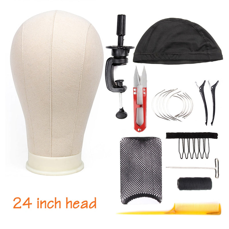 Alileader Training Mannequin Head Canvas Block Head Display Styling Mannequin Manikin Head Wig Stand Free Get T Needle Holder