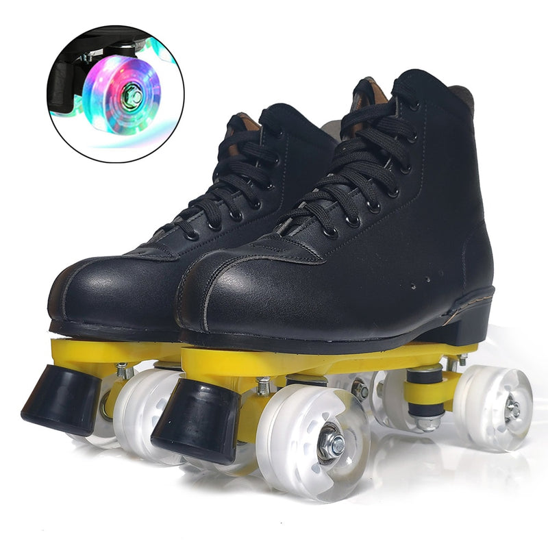 Adult Double Row Roller Skate Shoes Black White Outdoor 4 Wheels Training Shoes Man Woman Sports Patines Shoes