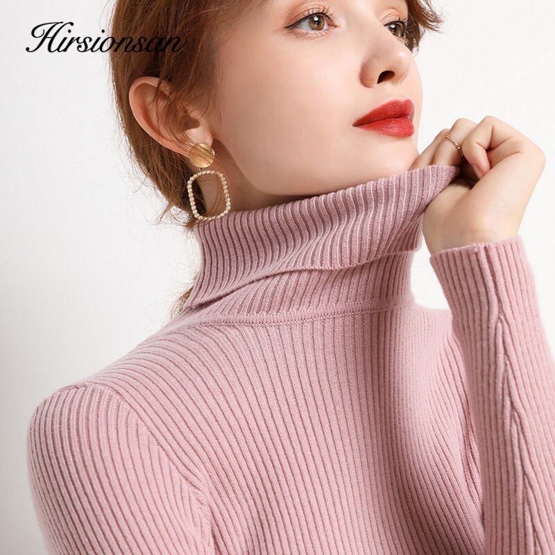 Hirsionsan Elegant Basic Knitted Sweater Women 2020 Bottoming Skinny Female Warm Knitwear Casual Pullovers Ladies Solid Jumper