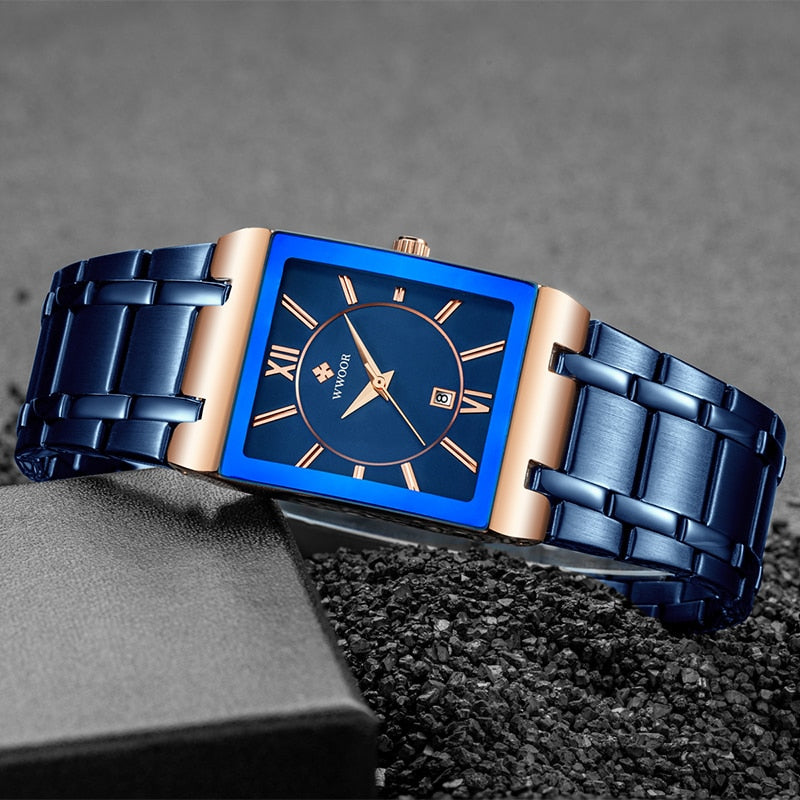 WWOOR Uhr für Herren Top-Marke Luxus Gold Quadratische Armbanduhr Herren Business Quarz Stahlband Wasserdichte Uhr Reloj Hombre 2021