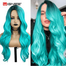 Wignee Pink Hair Synthetic Wig Long Wavy Wigs Heat Resistant For Women Daily/Party Natural Black to Brown/Purple/Ash Blonde Wig