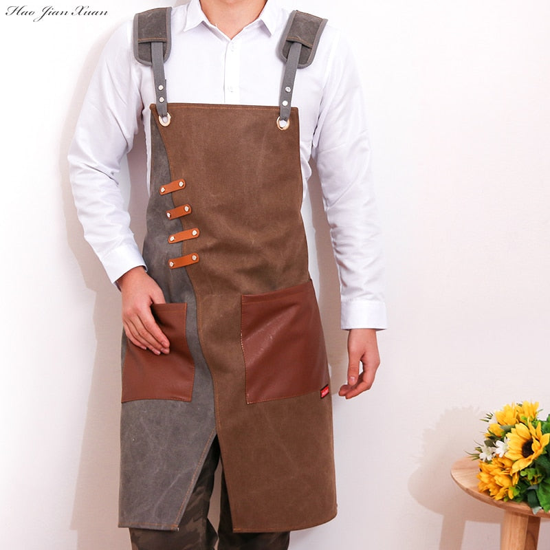 New Durable Goods Heavy Duty Unisex Canvas Work Apron with Tool Pockets Cross-Back Straps Adjustable For Woodworking Painting