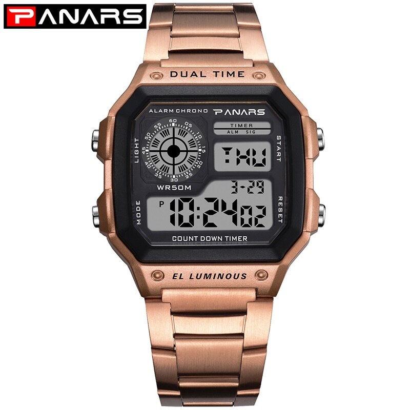 PANARS Reloj Deportivo Digital Men's Watches 50M Waterproof Sports Watch Stainless Steel Wristwatches Relojes Deportivos Zegarek