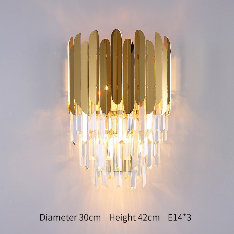 Fast shipping Crystal Golden Modern Indoor Wall Light For Bedroom Bedside Living Room Decoration LED Sconce Lamp Bathroom