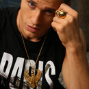 Egyptian Horus Bird Falcon Holding Ankh Men Necklaces Pendant Gold Color Steel Hiphop Jewelry  24"Chain