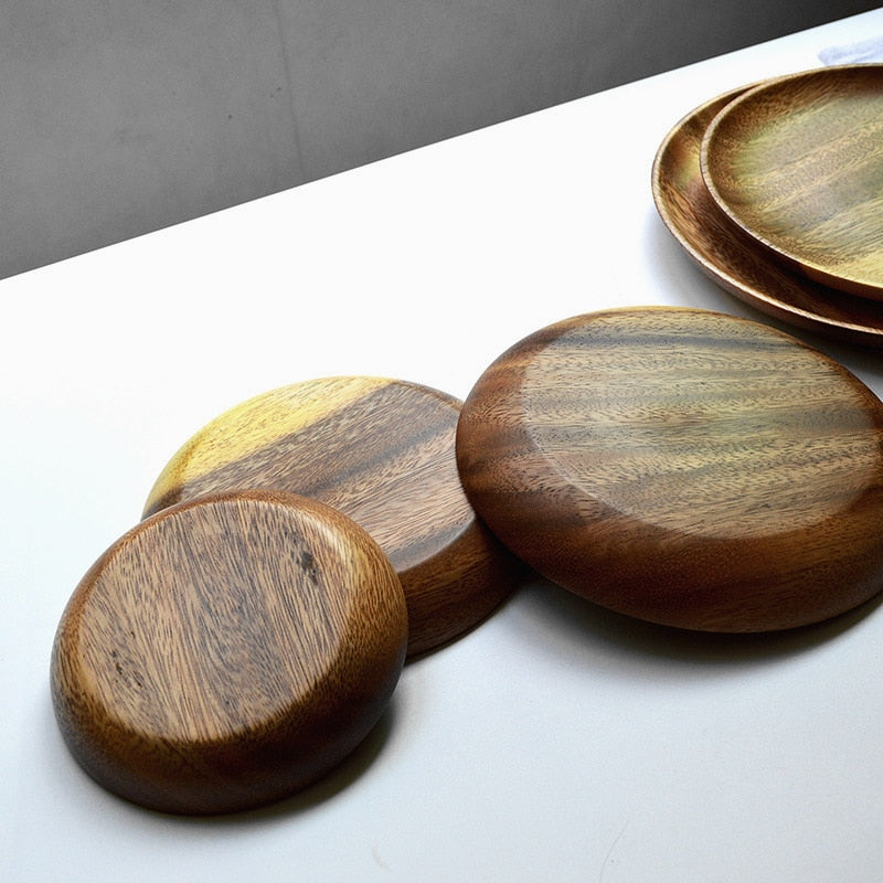 Natural Wooden Round Plates Handmade Dessert Fruit Bread Plate Dish Tray Snacks Dish Soup Dishes Tea Tray Tableware Does not fad