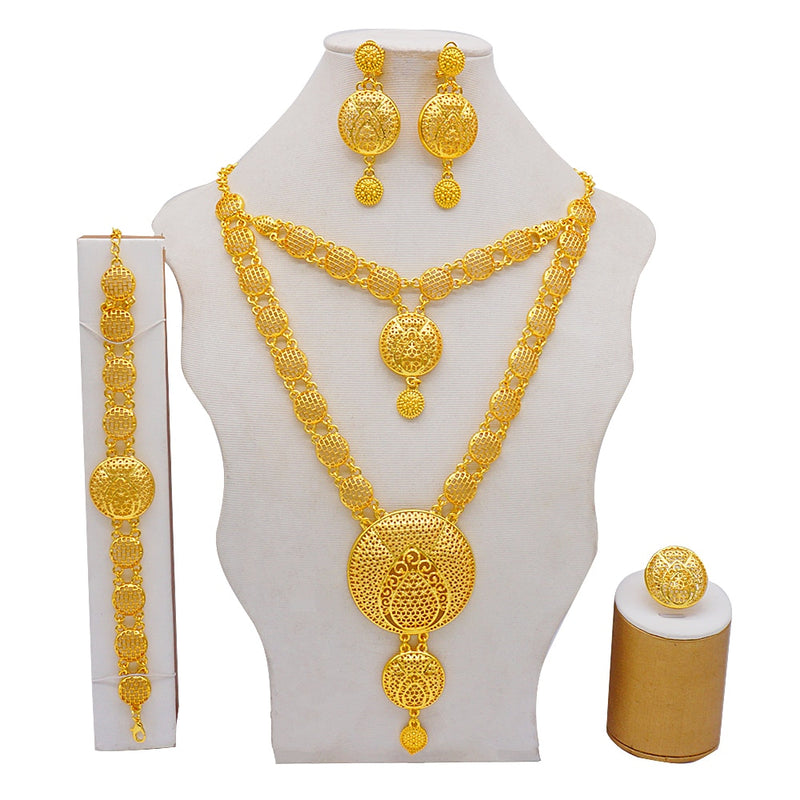 Dubai Schmuck Sets Gold Farbe Halskette &amp; Ohrring Set für Frauen Afrikaner Frankreich Hochzeit Schmuck Äthiopien Brautgeschenke