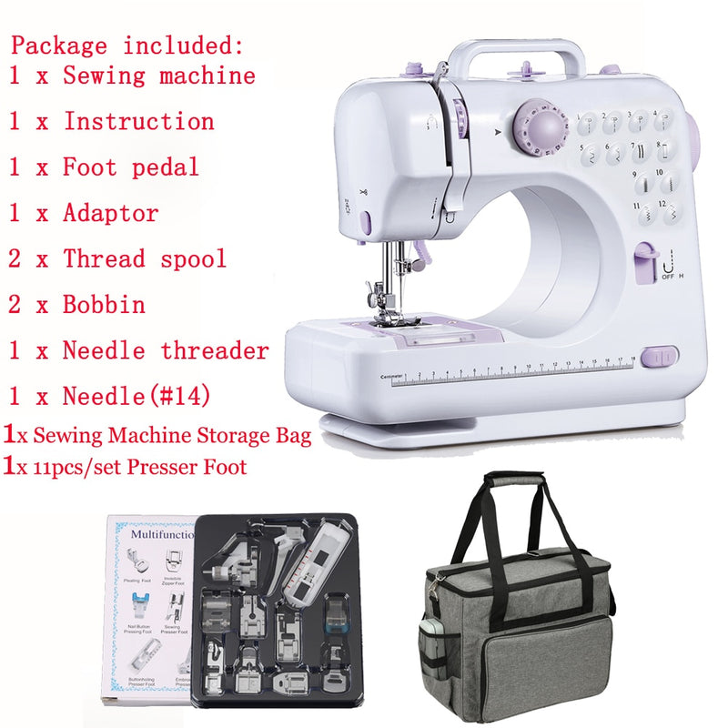 Fanghua Multifunction Mini Sewing Machine 505A 12 Stitches Replaceable + 11pc Presser Foot Power Supply LED Light Sewing classes