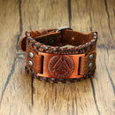 Vnox 26mm Wide Bracelets for Men Viking Icon Nordic Rune Hammer Wristband Black Brown Punk Rock Vintage Jewelry