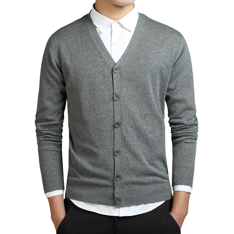 Grey Cardigans Men Cotton Sweater Long Sleeve Mens V-Neck Sweaters Loose Solid Button Tops Fit Knitting Casual Style Clothing