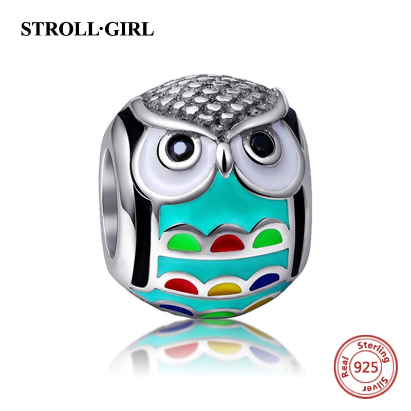 Enamel Charm Owl Pendant Charms 925 Sterling Silver Original Fit Authentic European Bracelet Beads for Women Jewelry Making Gift