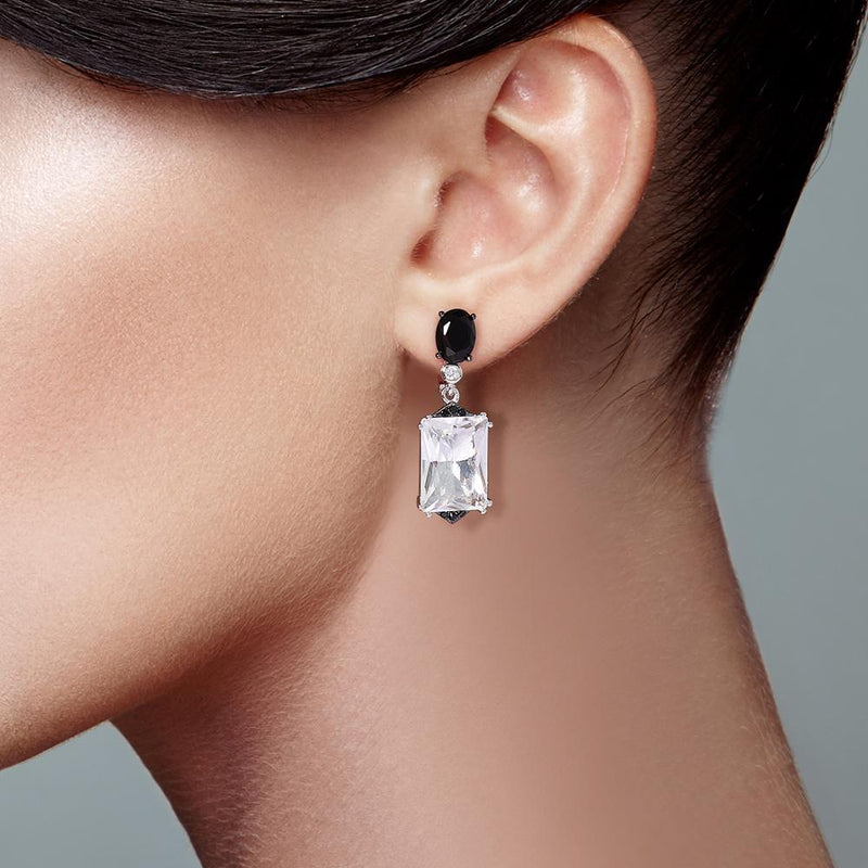 Pendientes de plata SANTUZZA para mujer, pendientes de gota de cristal blanco y negro brillante de Plata de Ley 925 pura, joyería fina impresionante