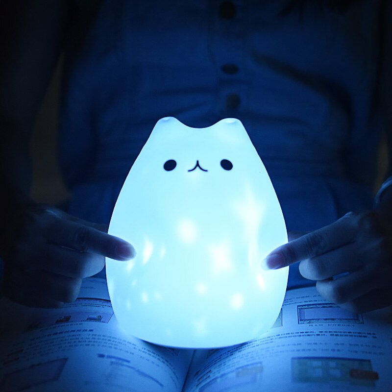 LED Night Light Star Projector Lamp Cat USB Rechargeable Silicone Cartoon Baby Children Nursery Lamps Boy Girl Gift Bedroom Deco