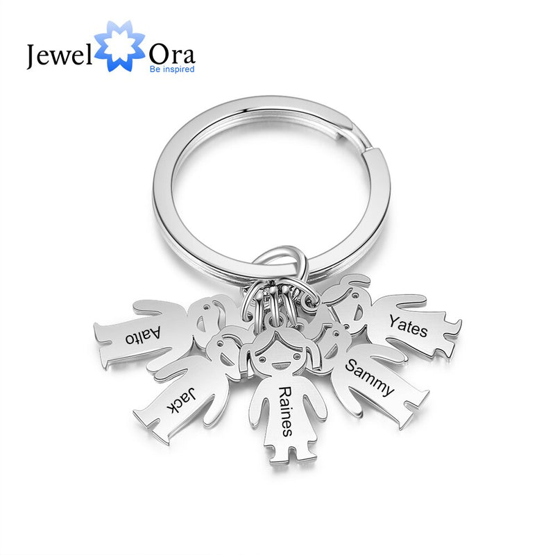 JewelOra Personalized Name Stainless Steel Children Charm Keychain Customized Engrave Boy/Girl Charms for Women Ladies