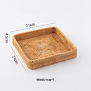 Handwoven Rattan Storage Tray Square Wicker Basket Bread Food Plate Fruit Cake Platter Dinner Serving Tray Kitchen Decoration