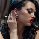 GEM'S BALLET 11.65Ct Natural Red Garnet Gemstone Earrings Ring Set 925 Sterling Silver Round Jewelry Set For Women Wedding