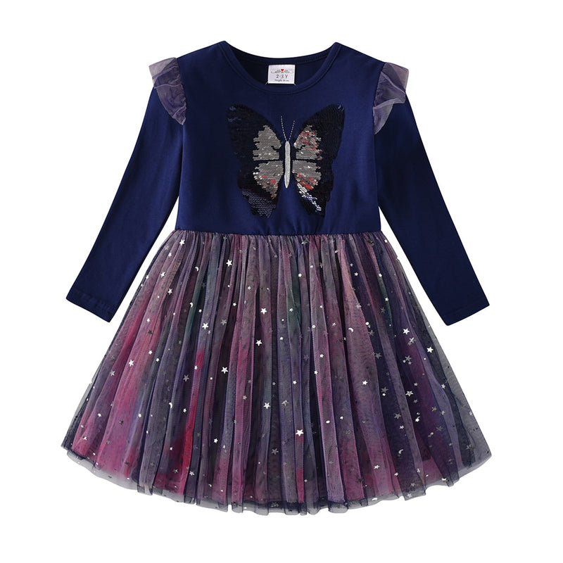 VIKITA Kinder Partykleid für Mädchen Kinder Pailletten Kleider Mädchen Stern Kleid Kleinkinder Freizeitkleider Kinder Herbst Kostüme